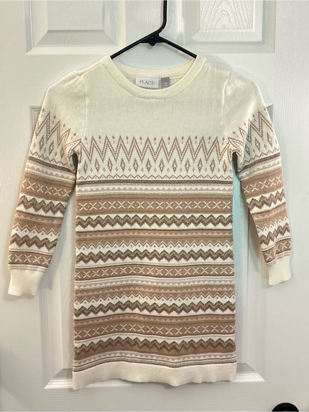 The Children’s Place Girls 7/8 Fair Isle Sweater Dress Cream Brown - Picture 1 of 7